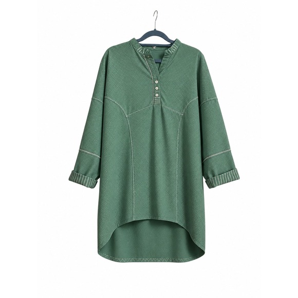 Khaadi Tops - Kaas Cotton Green Tunic Top Sz Large Boho High Low Hem Casual LagenLook